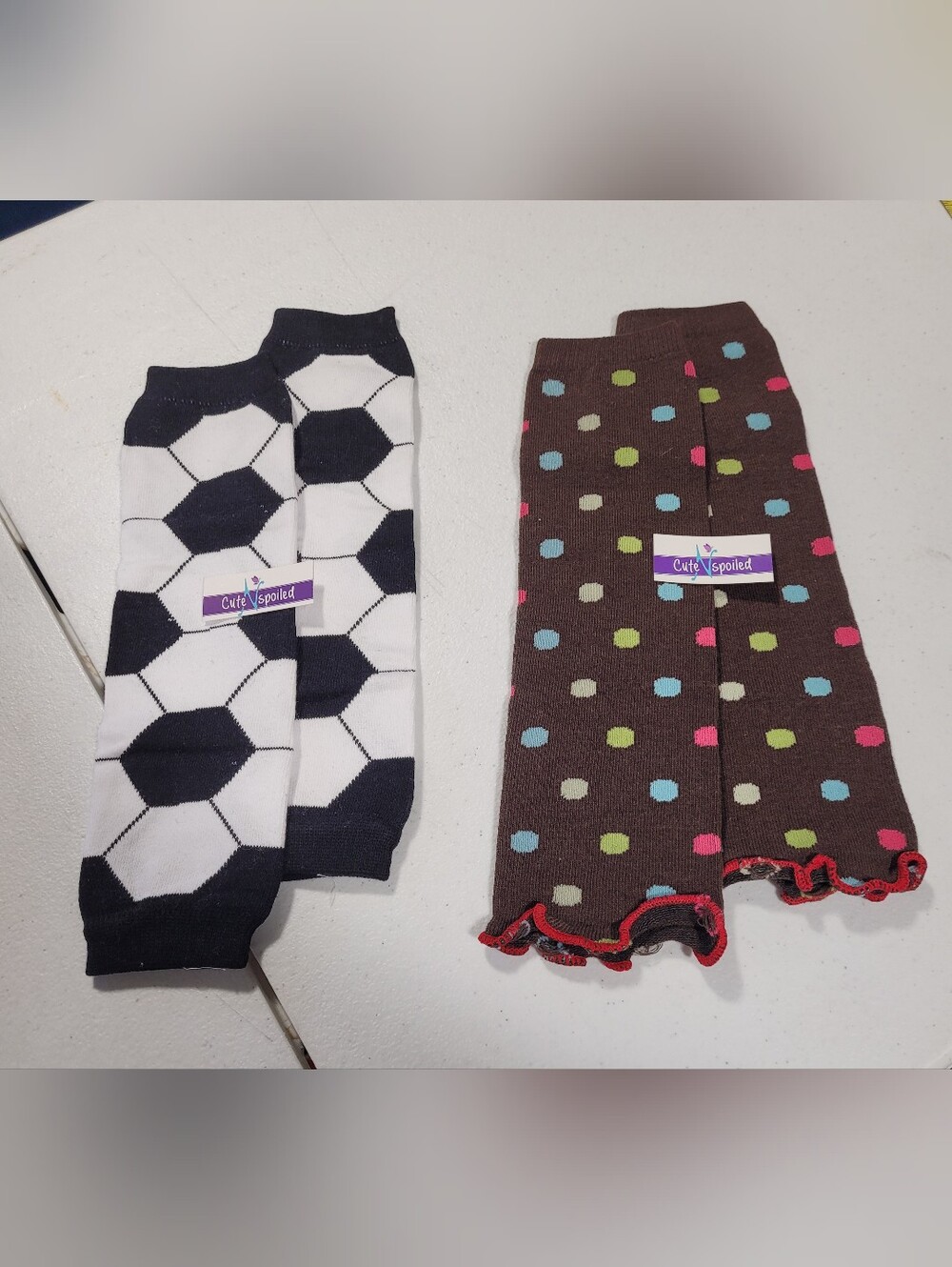 Kids Brown Polka Dot Leg Warmers - Soccer Theme - 2 Pair